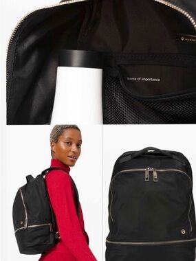 Lululemon City Adventurer Backpack Black Gold Zip Pockets